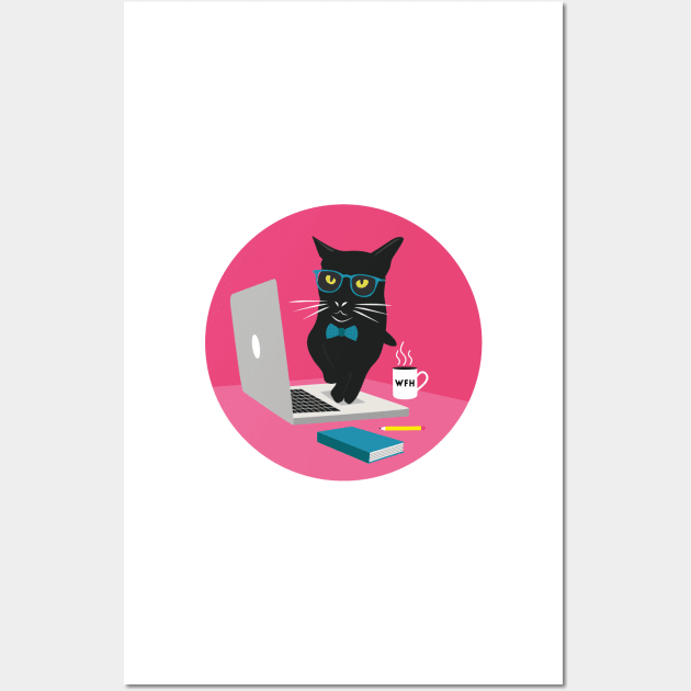 Work From Home Cat (Circle Design) Wall Art by alancreative